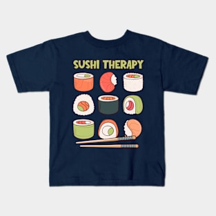 Kawaii Sushi Therapy | Cute Grid of Sushi Rolls Kids T-Shirt